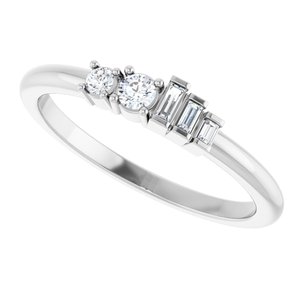 14K White Gold Polished 1/8 Ctw Natural Diamond Stackable Ring Size 7