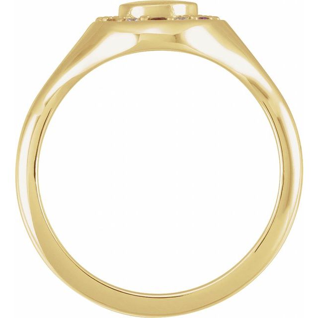 14K Yellow Gold Round 1.5 Mm Polished Natural Multi-Gemstone And 1/10 Ctw Natural Diamond Halo-Style Signet Ring, Size 7