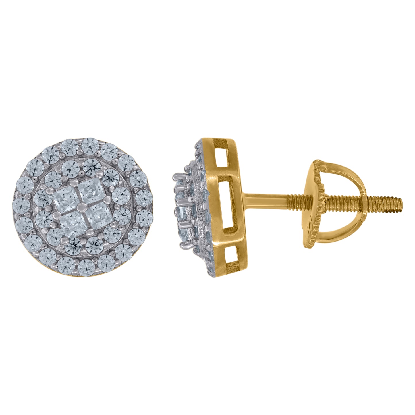 Sterling Silver Unisex Princess-Cut Cubic-Zirconia Fashion Stud Earrings