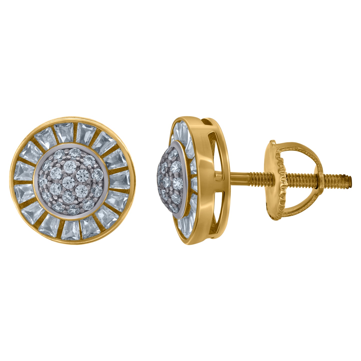 Sterling Silver Or Yellow-Tone Unisex Baguette Cubic-Zirconia Fashion Stud Earrings