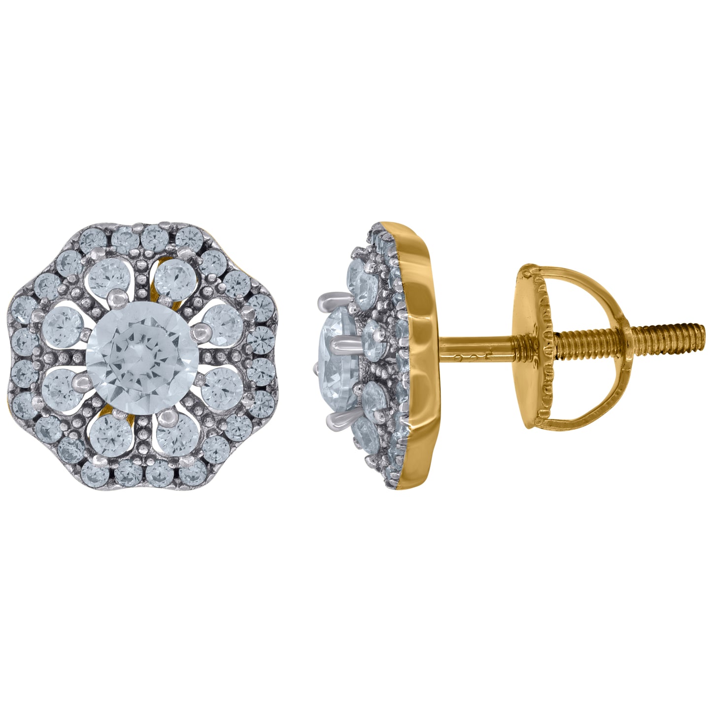 Sterling Silver Or Yellow-Tone Unisex Cubic-Zirconia Octagon Fashion Stud Earrings