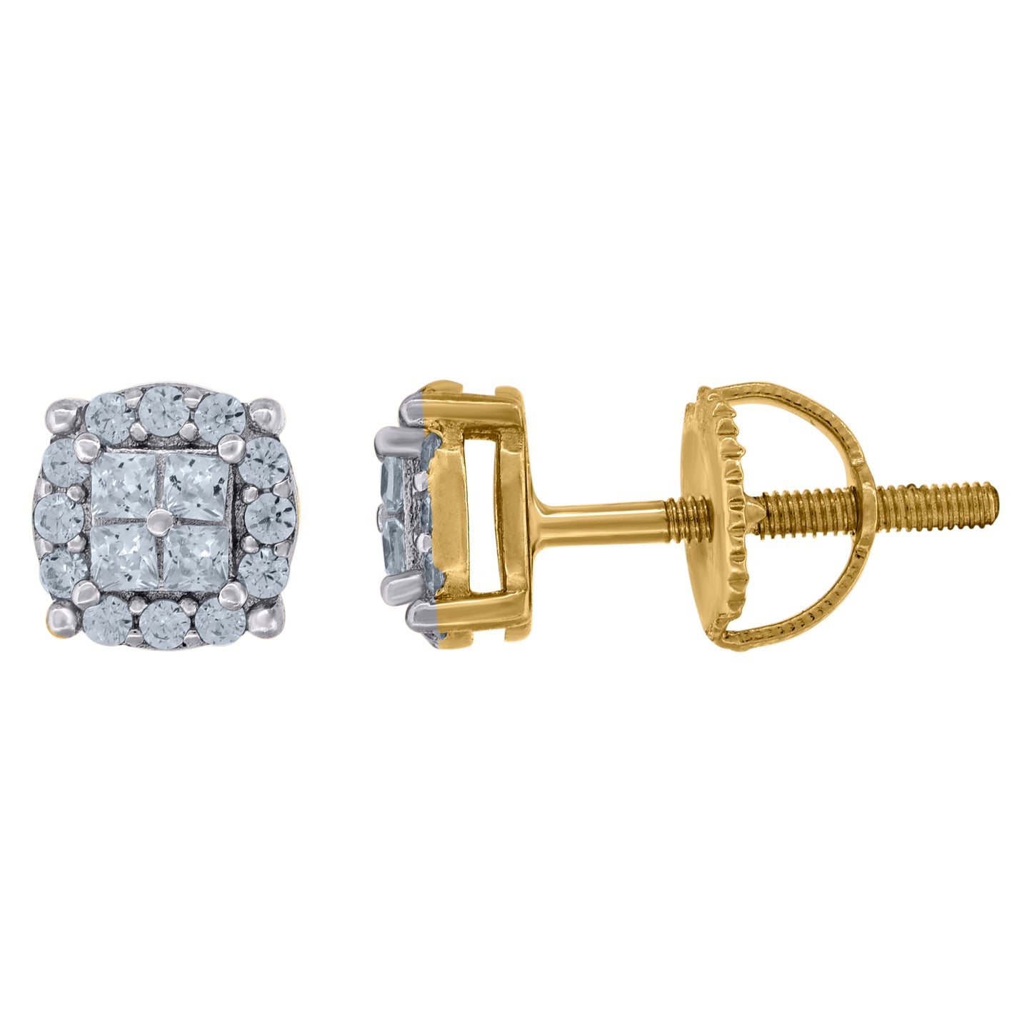 Sterling Silver Or Yellow-Tone Unisex Princess-Cut Cubic-Zirconia Fashion Stud Earrings