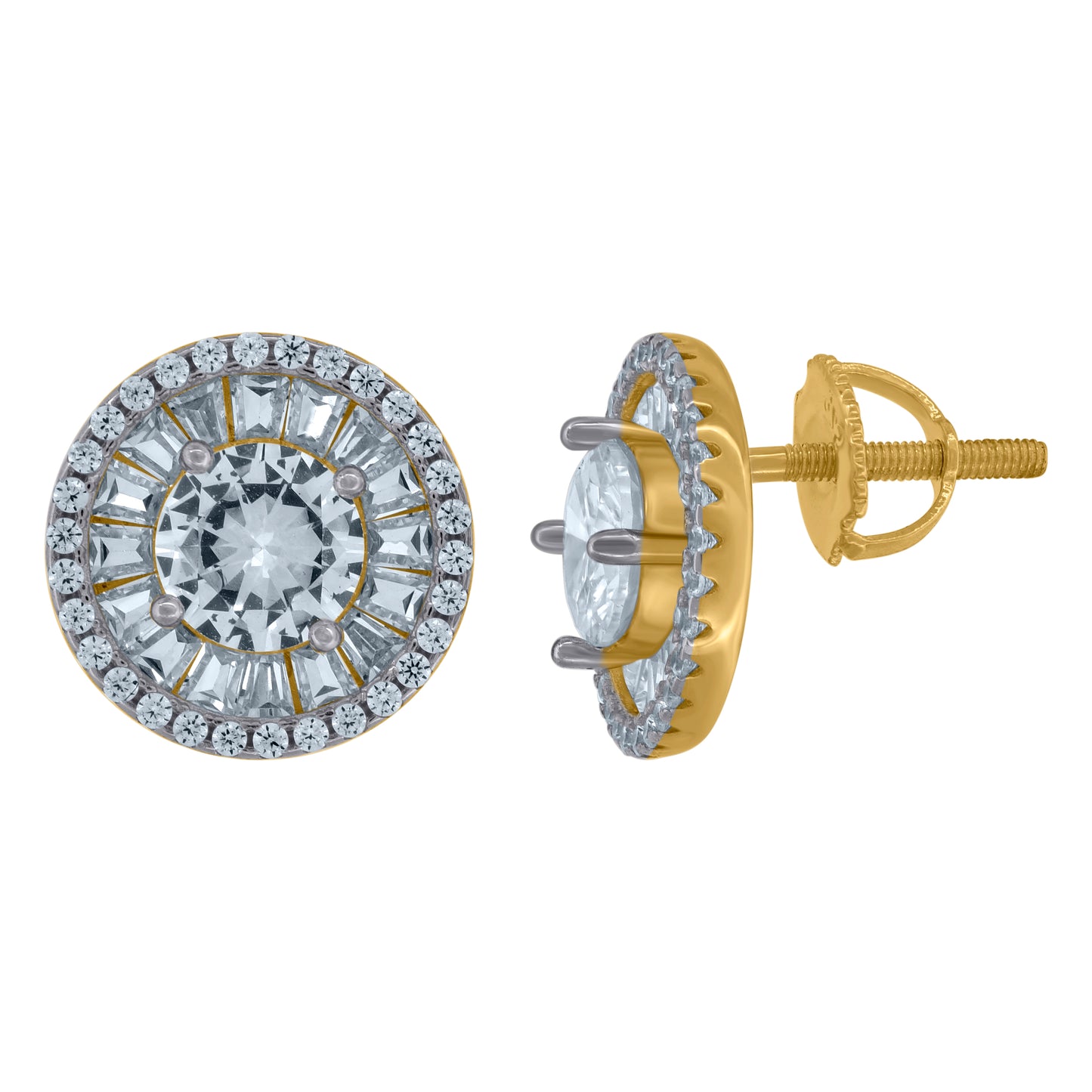 Sterling Silver Or Yellow-Tone Womens Baguette Cubic-Zirconia Fashion Stud Earrings