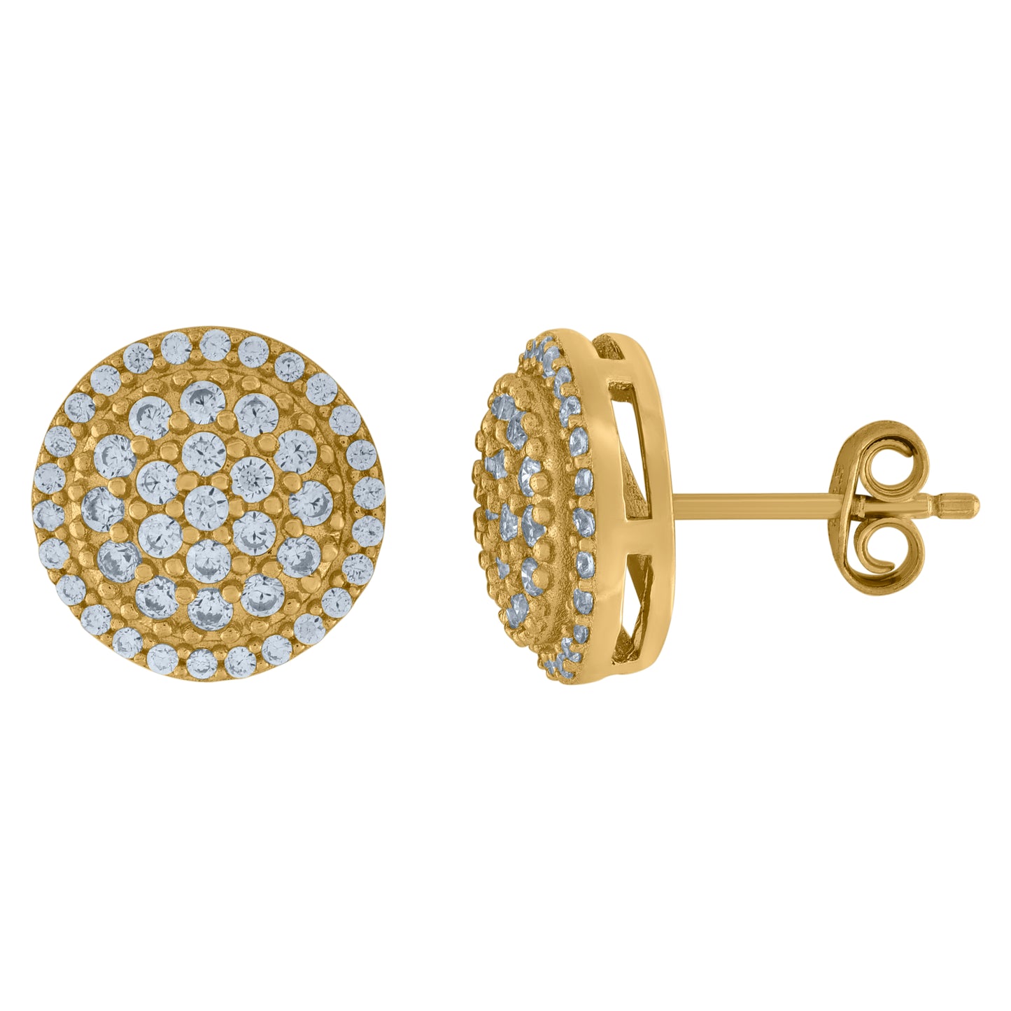 Sterling Silver Or Yellow-Tone Unisex Cubic-Zirconia Round Fashion Stud Earrings