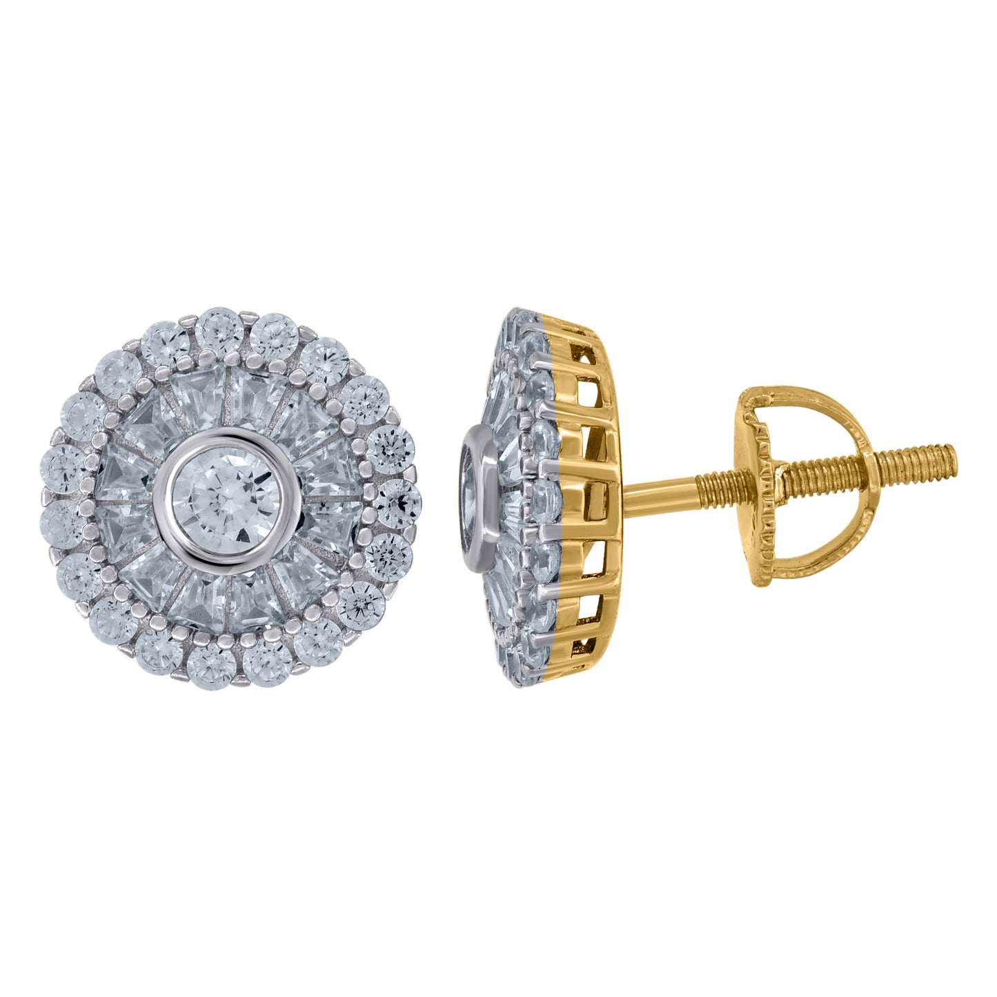 Sterling Silver Or Yellow-Tone Unisex Baguette Cubic-Zirconia Fashion Stud Earrings