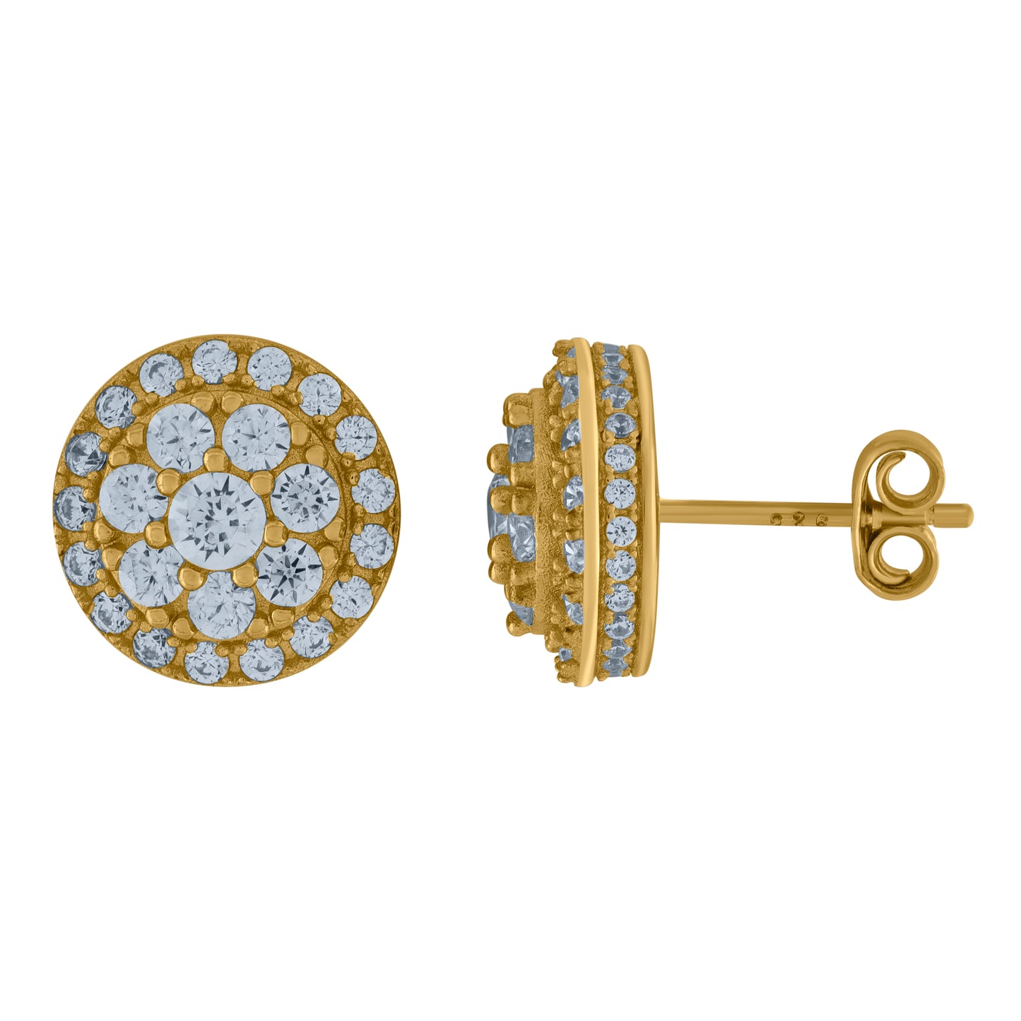 Sterling Silver Or Yellow-Tone Unisex Cubic-Zirconia Round Fashion Stud Earrings