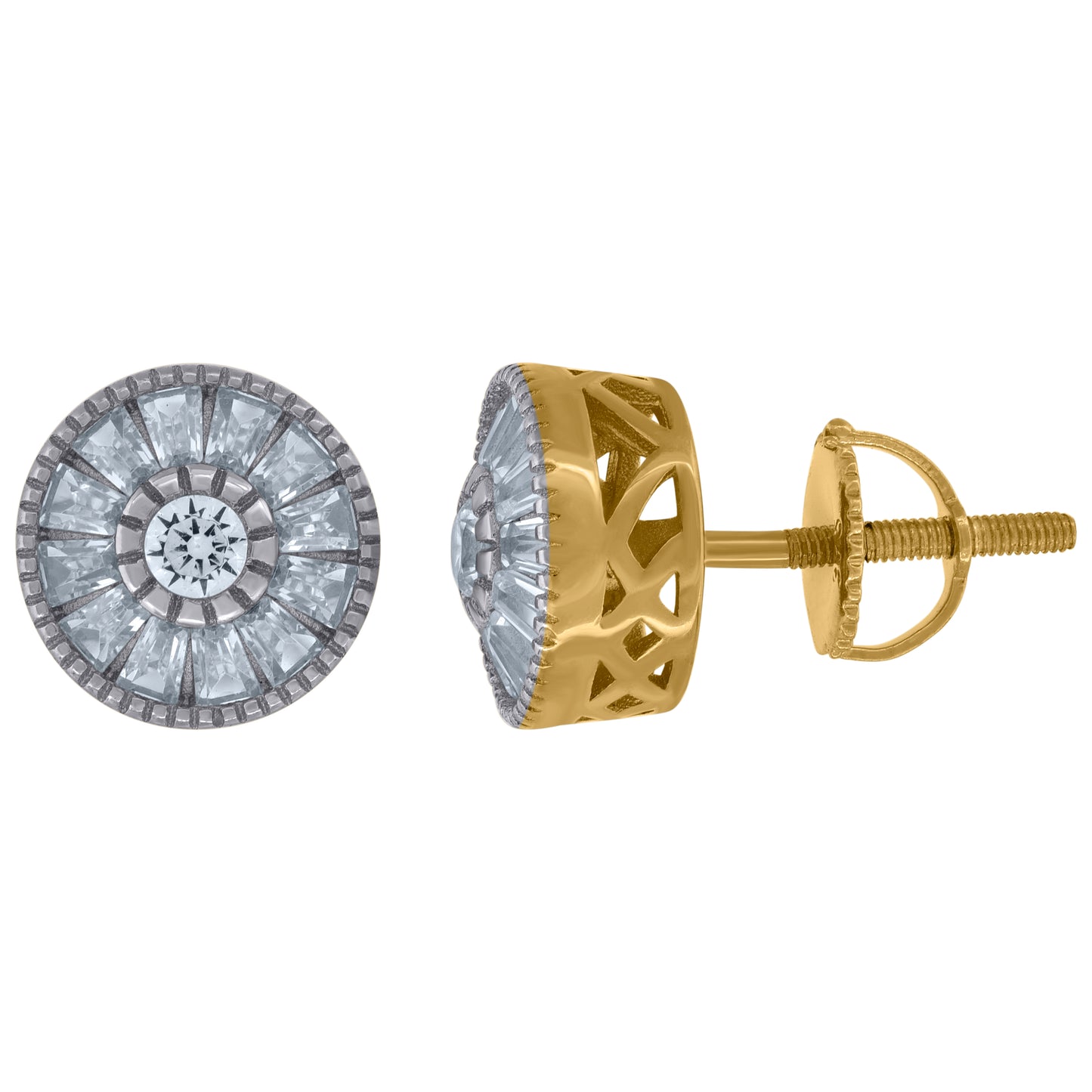 Sterling Silver Unisex Baguette Cubic-Zirconia Fashion Stud Earrings