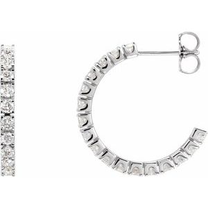 14K White Gold Pair Round Shape 2Mm Si1-Si2, Gh 1 Ctw Lab-Grown Diamond Hoop Earrings, Length: 20.5 Mm, Thickness: 2.2 Mm