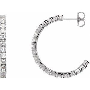 14K White Gold Pair Round Shape 2.4Mm Si1-Si2, Gh 2 1/5 Ctw Lab-Grown Diamond Hoop Earrings, Length: 27.7 Mm, Thickness: 2.5 Mm