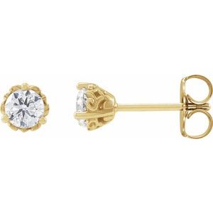 14K Yellow Gold Round 4Mm Si1-Si2, Gh 1/2 Ctw Lab-Grown Diamond 3-Prong Vintage-Inspired Friction Back Earrings