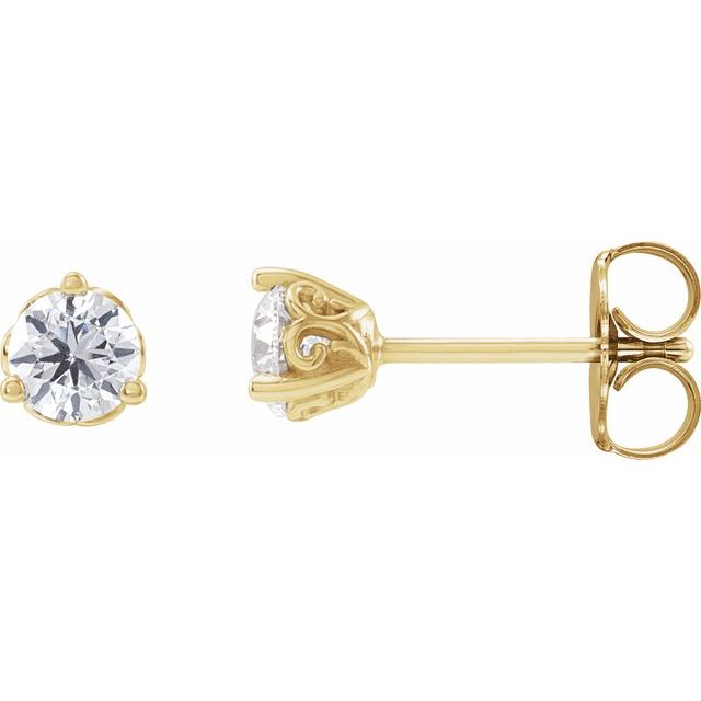 14K Yellow Gold Round 4Mm I1, G-H Friction Polished 3/8 Ctw Natural Diamond 3-Prong Scroll Earrings
