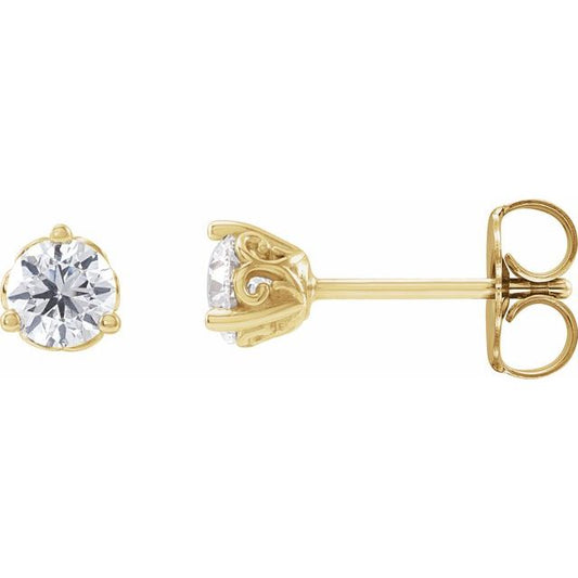 14K Yellow Gold Round 4Mm I1, G-H Friction Polished 3/8 Ctw Natural Diamond 3-Prong Scroll Earrings