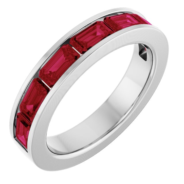 14K Yellow Or White Gold Emerald 5 X 3 Mm Polished Lab-Grown Gem Anniversary Band