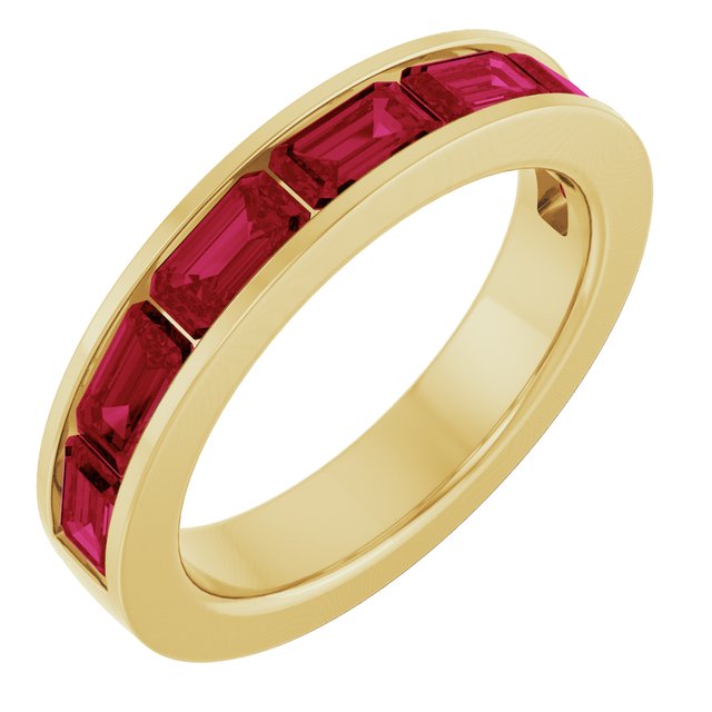 14K Yellow Or White Gold Emerald 5 X 3 Mm Polished Lab-Grown Gem Anniversary Band