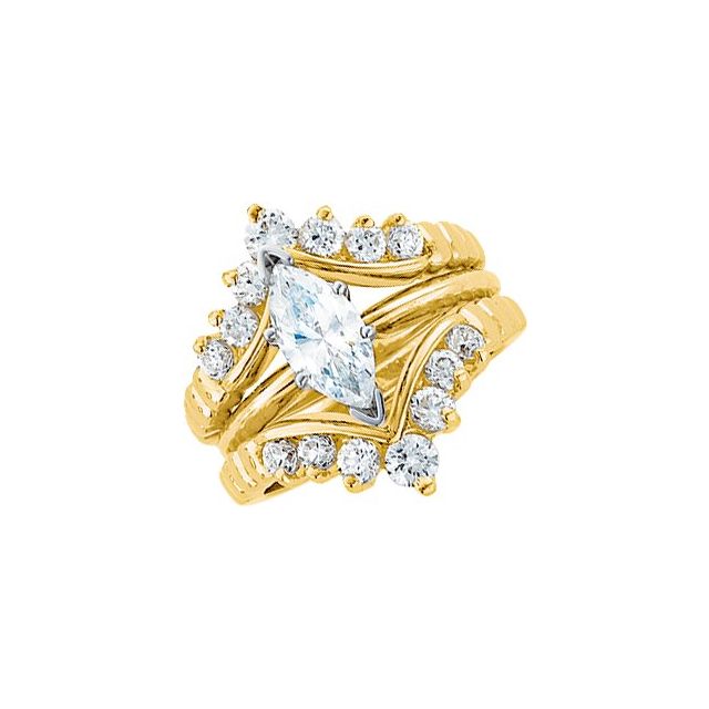14K Yellow Gold Round 2.7 Mm Polished 1/2 Ctw Natural Diamond Ring Guard, Size 6