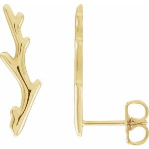 14K Yellow Gold 19.71 X 5.62 Mm Right Friction Backs Polished Branch Ear Climber