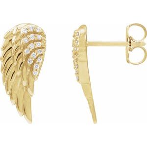 14K Yellow Gold Round .07 Ctw Natural Diamond Angel Wing Earrings
