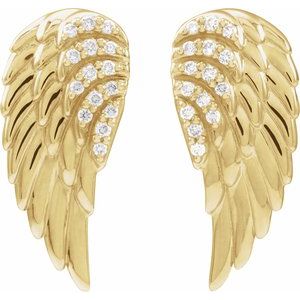 14K Yellow Gold Round .07 Ctw Natural Diamond Angel Wing Earrings