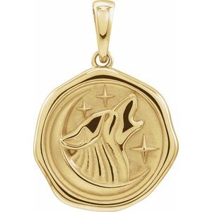 14K Yellow Gold Wolf 23.54 X 15.53 Mm Polished Wolf Pendant