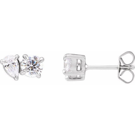14K White Gold Pear 5 X 3.5 Mm Friction Backs Polished 1 1/6 Ctw Lab-Grown Diamond 2-Stone Stud Earrings