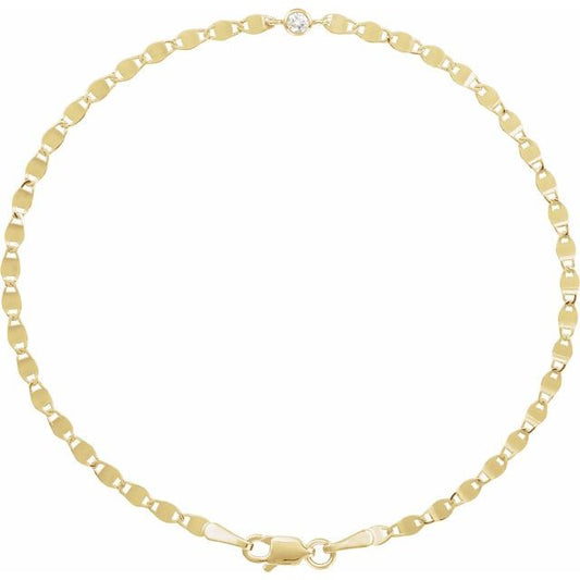 14K Yellow Gold  Round 2.5 Mm 6.9 X 3 Mm 7 1/2 In I1, G-H Polished .06 Ct Natural Diamond Bezel-Set Solitaire Bracelet