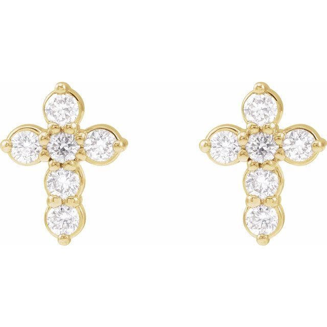 14K Yellow Or Rose Gold Or Platinum Gold 1.5 Mm Round Friction Back  Polished 1/6 Ctw Diamond Cross Earrings