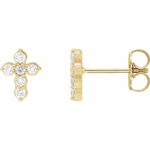 14K Yellow Gold Round 1.5 Mm 1/6 Ctw Natural Diamond Cross Earrings
