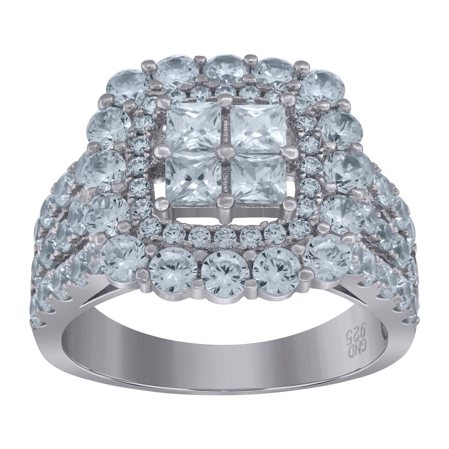 Sterling Silver Womens Princess-Cut Cubic-Zirconia Square Fashion Bridal Anniversary Wedding Engagement Band Ring