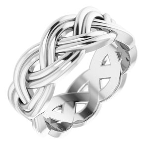 14K White Gold 7.99 Mm Polished Double Woven Design Band Size 8.5