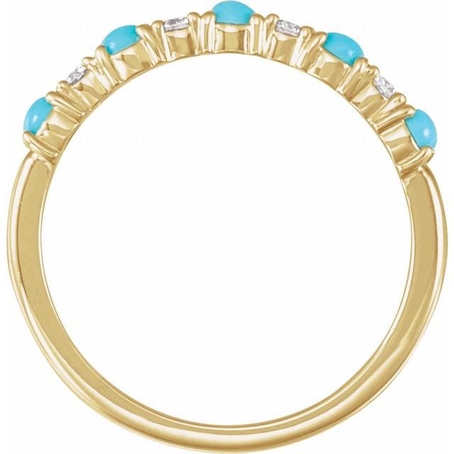 14K White Or Yellow Gold Round 2.5 Mm Polished Cabochon Natural Turquoise And 1/8 Ctw Natural Diamond Ring, Size 7