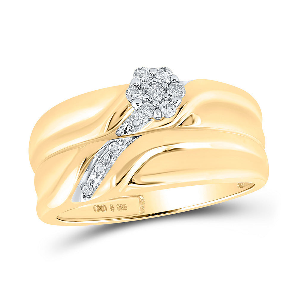 Yellow-tone Sterling Silver His Hers Round Diamond Matching Wedding Set 1/6 Cttw, Womens 9, Mens 8.75