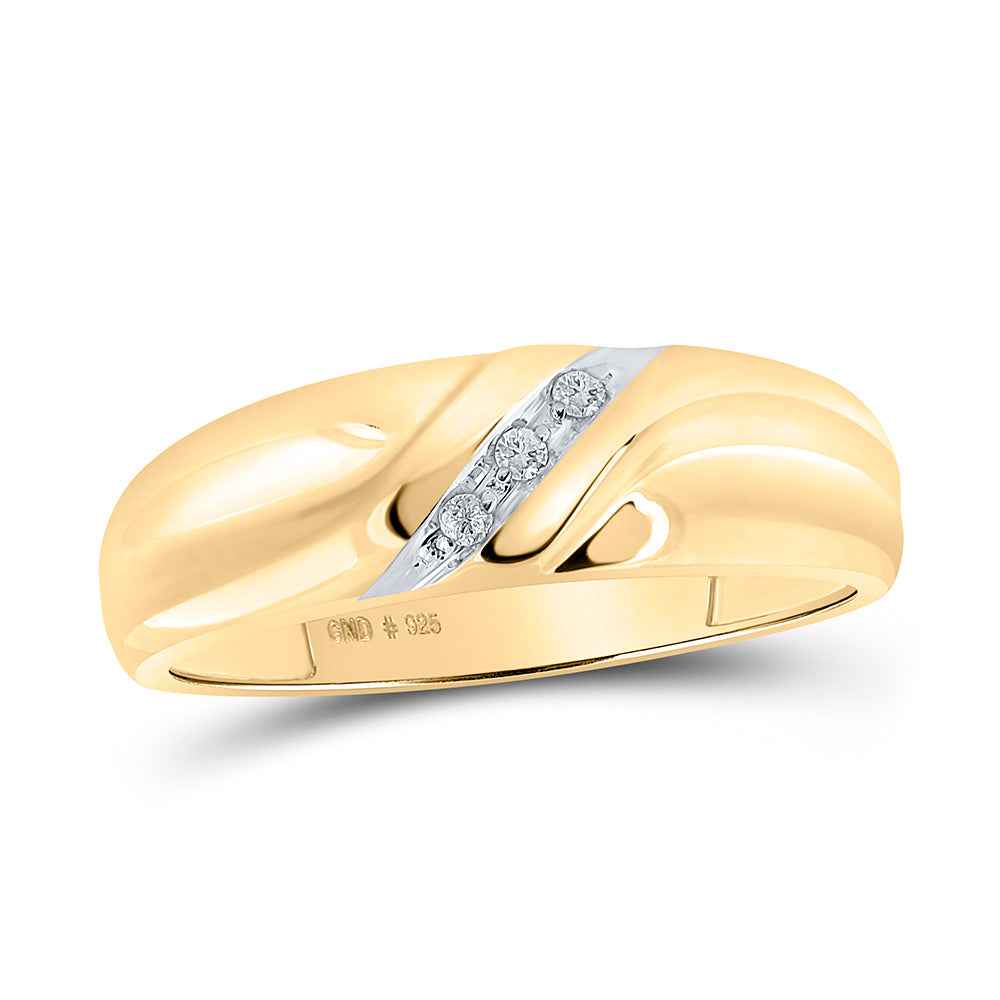 Yellow-tone Sterling Silver His Hers Round Diamond Matching Wedding Set 1/6 Cttw, Womens 9, Mens 8.75