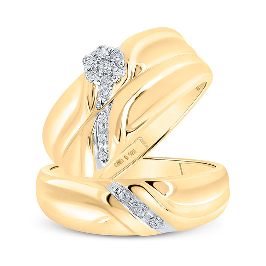 Yellow-tone Sterling Silver His Hers Round Diamond Matching Wedding Set 1/6 Cttw, Womens 9, Mens 8.75