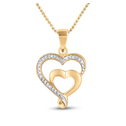 10K Yellow Gold Womens Round Diamond Heart Pendant .01 Cttw, Length: 0.59 In, Width: 0.35 In