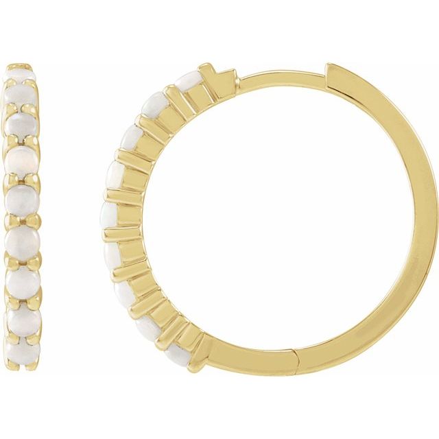 14K Yellow Or White Or Rose Gold Round Hinged Polished Natural Cabochon Hinged Hoop Earrings