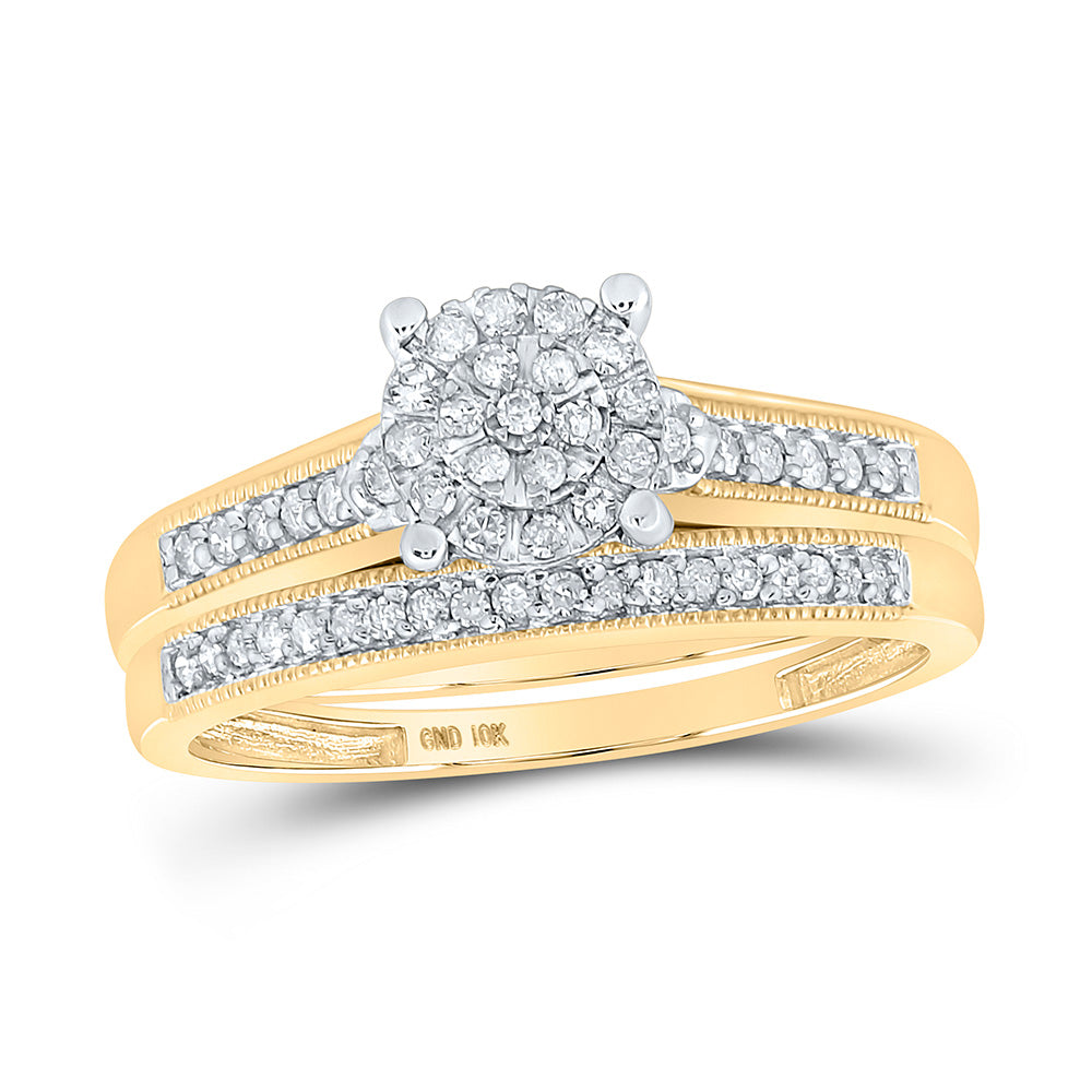 10K Yellow Gold His Hers Round Diamond Cluster Matching Wedding Set 3/8 Cttw, Womens Size: 5-10, Mens Size: 7-13