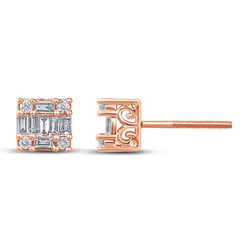 10K Rose Gold 0.22-0.32 Cttw Diamond Baguette Earring