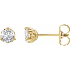 14K Yellow Gold Round 4Mm Si1-Si2, Gh 1/2 Ctw Lab-Grown Diamond 3-Prong Fleur-De-Lis Friction Back Earrings