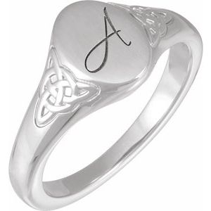 Sterling Silver Oval 9.87 X 6.28 Mm Brush Polished Celtic-Inspired Signet Ring Size 7
