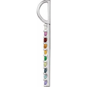 14K White Gold Round 1.7Mm Natural Multi-Gemstone Rainbow Bar Pendant