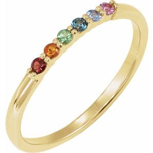 14K Yellow Gold Round 1.75 Mm Natural Multi-Gemstone Stackable Ring Size 7