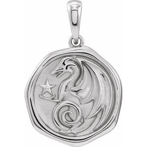 Sterling Silver Dragon 23.53 X 15.24 Mm Polished Dragon Pendant