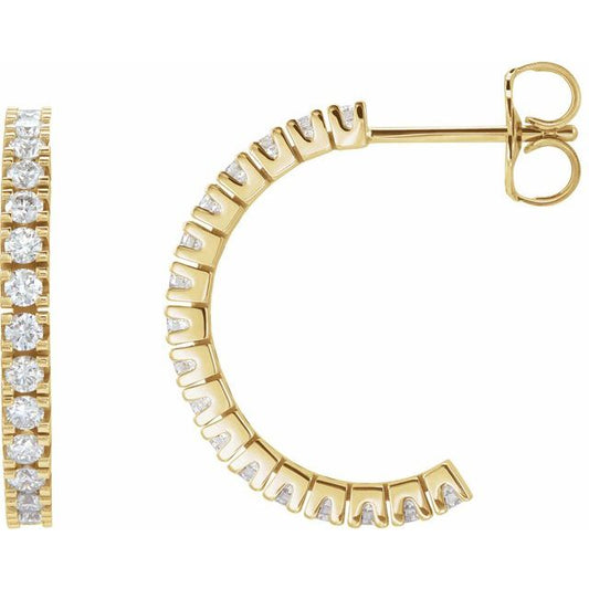 14K Yellow Gold Round 17.6 Mm 1.7 Mm 1.7Mm I1, G-H Pair Friction Back Polished 1/2 Ctw Natural Diamond Hoop Earrings