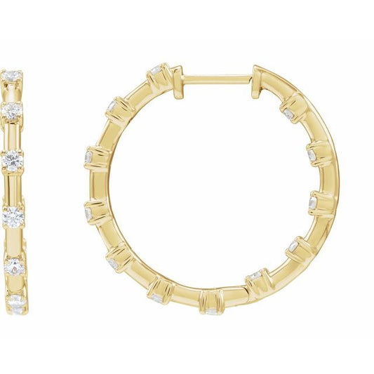 14K Yellow Or White Gold Round 25.14 Mm 2.5 Mm 2.1Mm Si1-Si2, Gh Pair Hinged Polished 1 Ctw Lab-Grown Diamond Hoop Earrings
