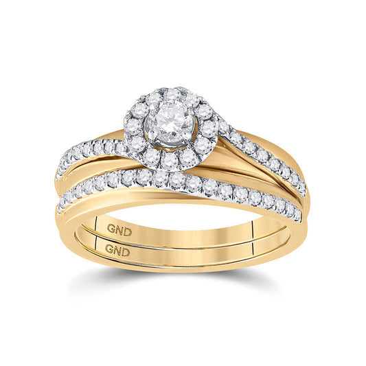 10K Yellow Gold Round Diamond Bridal Wedding Ring Band Set 5/8 Cttw, Womens Size: 5-10