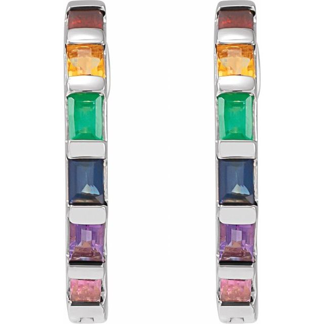 14K Yellow Or White Gold Straight Baguette 2.5 X 1.7 Mm Hinged Polished Natural Multi-Gemstone Hoop Earrings
