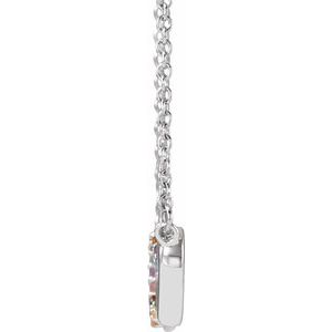 14K White Gold Round 1 Mm  Natural Multi-Gemstone Rainbow Double Interlocking Heart Necklace, Length: 18 In