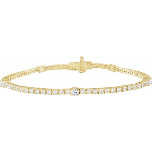 14K Yellow Gold Round  1.7Mm Si1-Si2, G-H 7 In Polished 1 3/4 Ctw Lab-Grown Diamond Line Bracelet