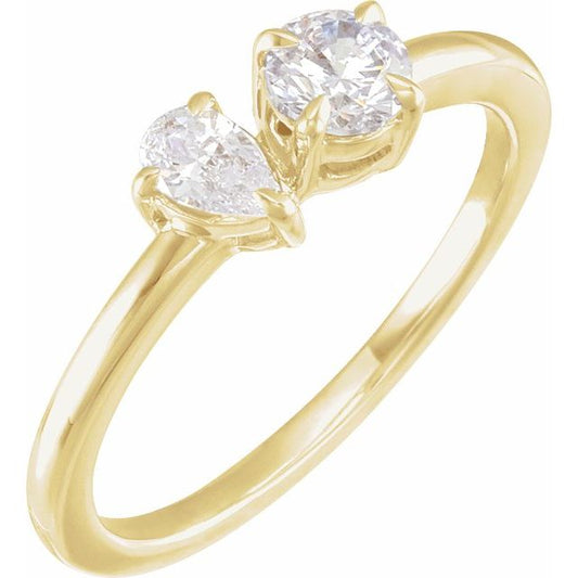 14K Yellow Gold Pear 5 X 3.5 Mm Polished 5/8 Ctw Lab-Grown Diamond 2-Stone Ring, Size 7