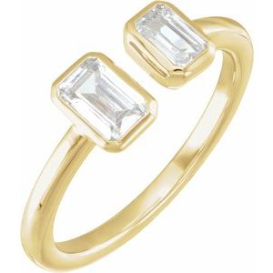 14K Yellow Gold Lab-Grown Diamond Emerald 5 X 3.5 Mm Lab-Grown Diamond Polished 1 Ctw Lab-Grown Diamond 2-Stone Ring Size 7